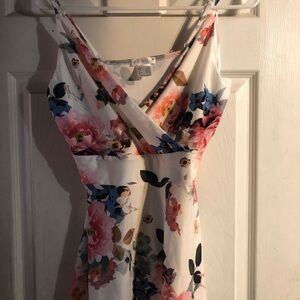 VENUS White Adjustable Straps Floral Top with Pink & Blue Blooms